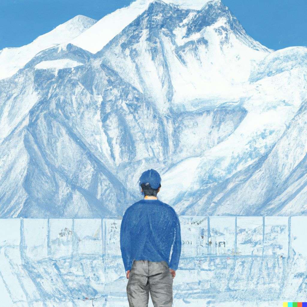 someone gazing at Mount Everest, blueprint